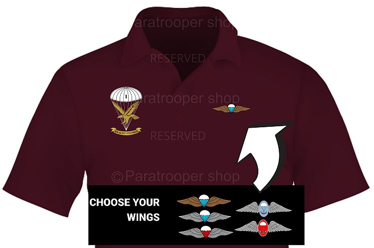 1 Parachute Battalion Golf shirt. Choose your wings- 1 PBN GW Paratrooper Shop