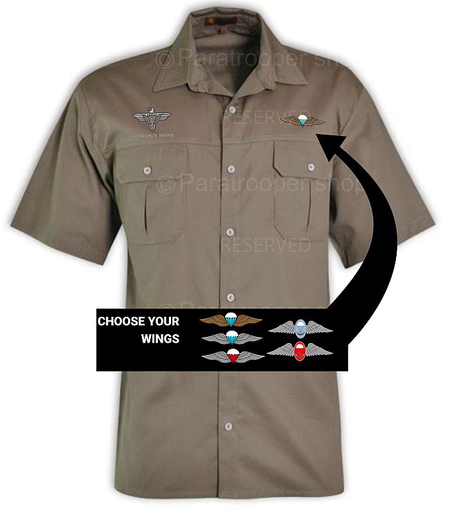 44 Parachute Brigade Bush Shirt, choose your wings - BUSH-44 ParaBrig W Paratrooper Shop