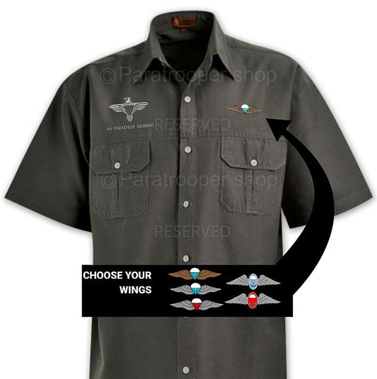 44 Parachute Regiment Bush Shirt, choose your wings - BUSH-01 w 44 ParaReg Paratrooper Shop