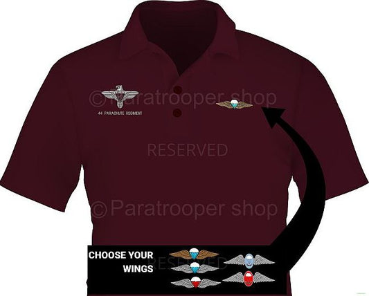44 Parachute Regiment Golf shirt. Choose your wings- 44 ParaReg GW Paratrooper Shop