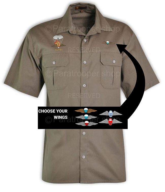 Alpha Company Bush Shirt, choose your wings - BUSH-01 ALPW Paratrooper Shop