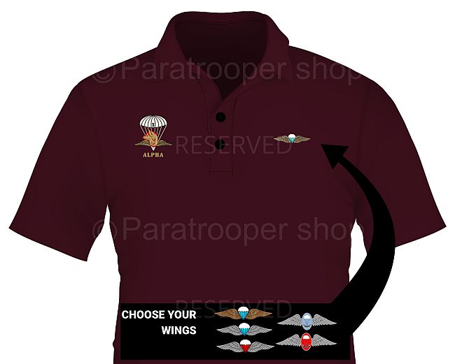 Alpha Company Golf shirt. Choose your wings- Alpha GW Paratrooper Shop